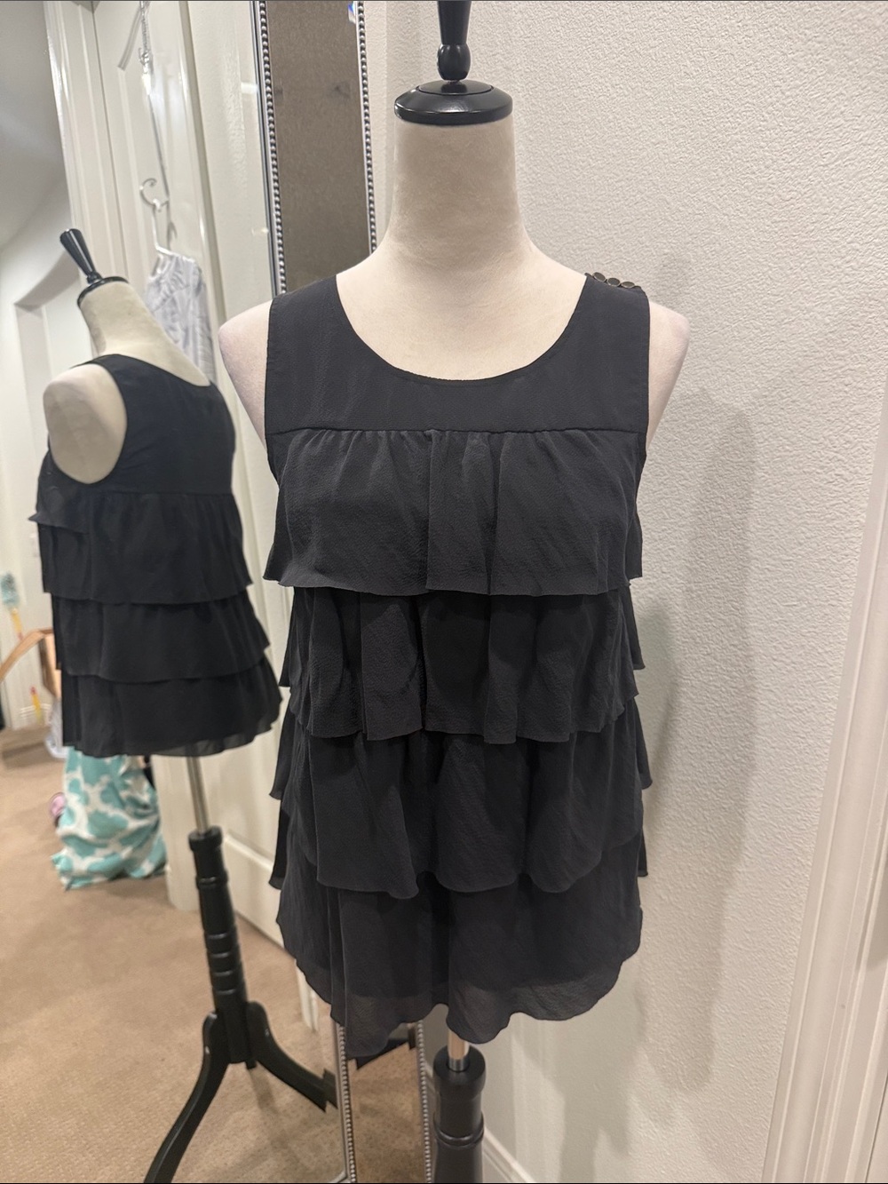 J. Crew Black Silk Shell Top with Layered Detail